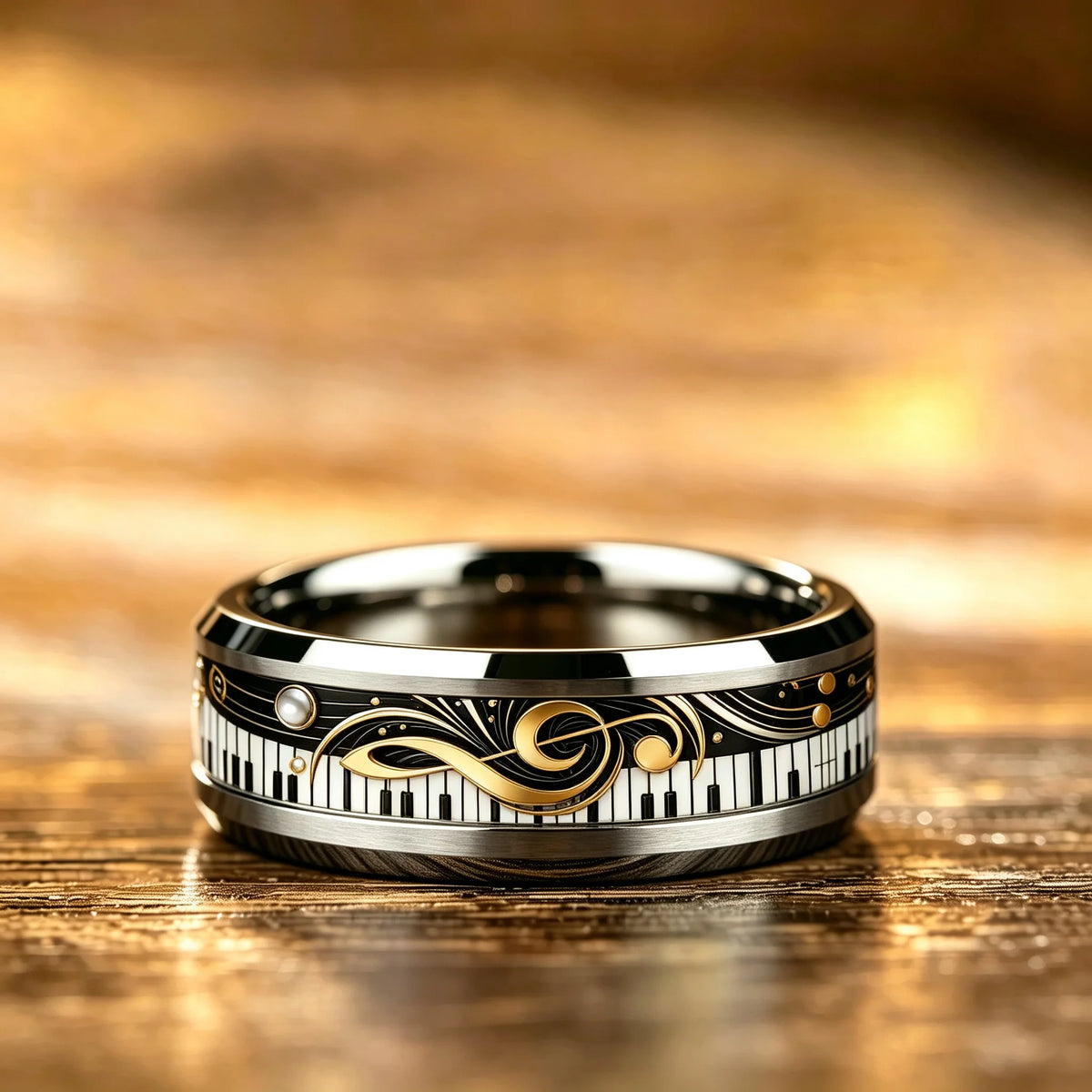 Elegant Piano Keys And Golden Notes Pattern Inlay Ring Fashion Stainless Steel Rings for Men Women Wedding Band Jewelry Gifts