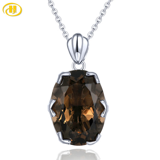 Natural Smoky Quarts Sterling Silver Pendants 11 Carats Genuine Brown Crystal Women Classic Fine Jewelry S925 Top Quality
