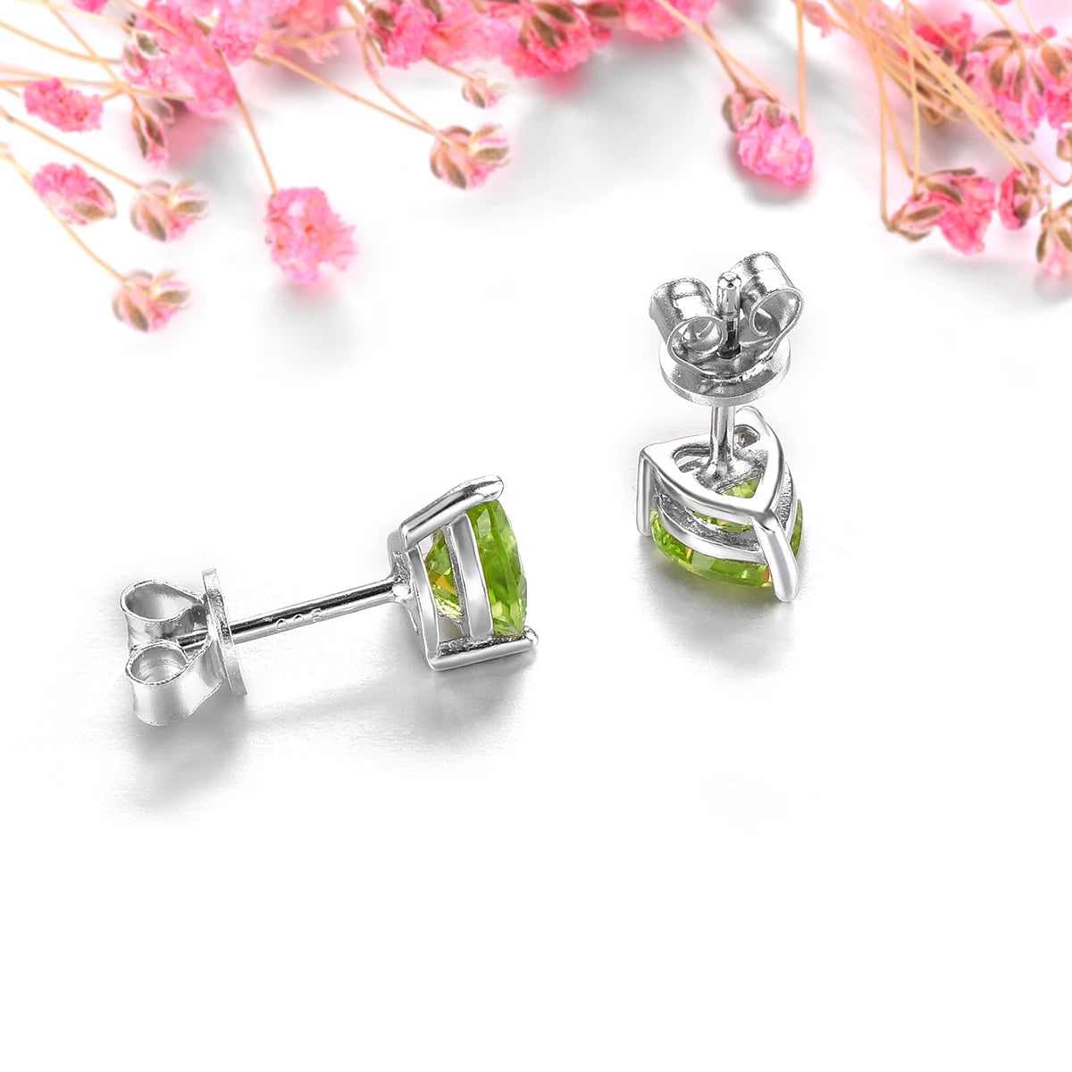 Natural Peridot Sterling Silver Stud Earring 1.6 Carats Genuine Gemstone Romantic Heart Design Casual Jewelry Birthday Gifts