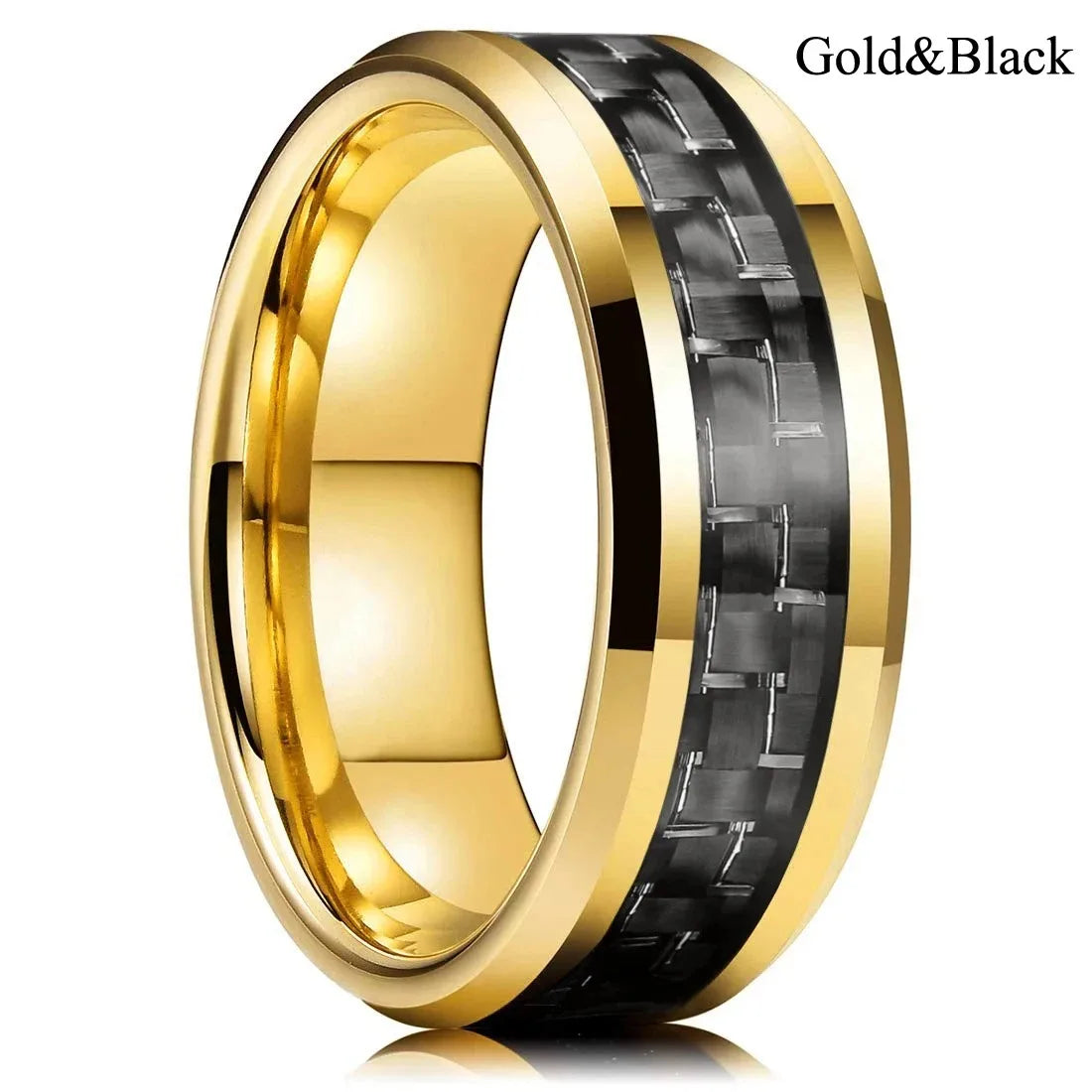 Fashion 8mm Men Stainless Steel Rings Inlaid Black Blue Red Carbon Fiber Rings For Men Wedding Engagement Party Jewelry Gifts
