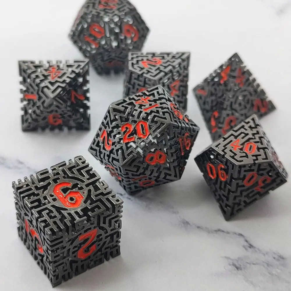 7Pcs Hollow Polyhedral Dice Set Metal Dices Table Games Accessory For D&d DND D6 D8 D10 D12 D20