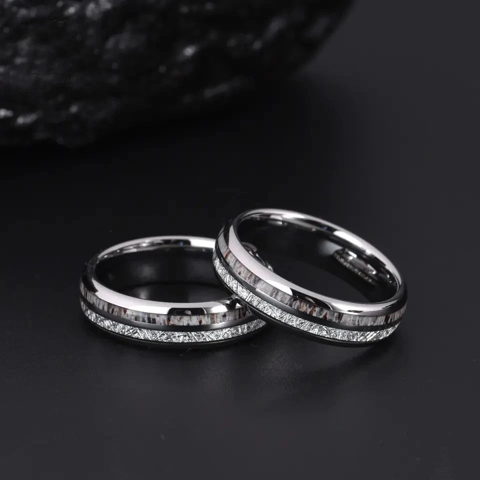 Fashion 8mm Men Stainless Steel Ring Rose Gold Color Brushed Wood Inlay Rings for Men Women Wedding Band Jewelry Birthday Gifts