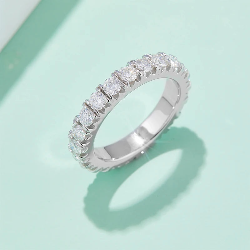 GEM'S BALLET 3.0 MM Round Colorless Moissanite Classic Eternity Wedding Band Scallop Pave Set Moissanite Eternity Ring