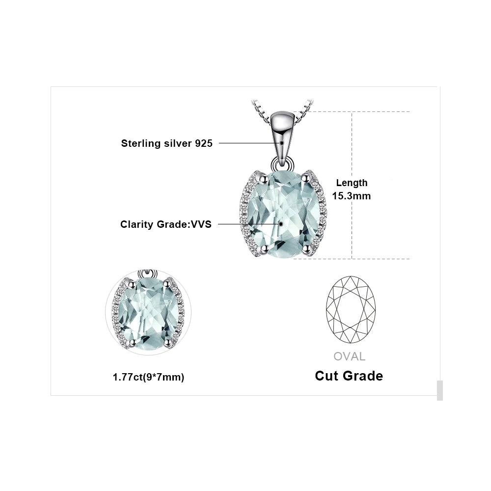 JewelryPalace Oval 1.7ct Natural Green Amethyst 925 Sterling Silver Pendant Necklace for Women Fine Jewelry Choker No Chain