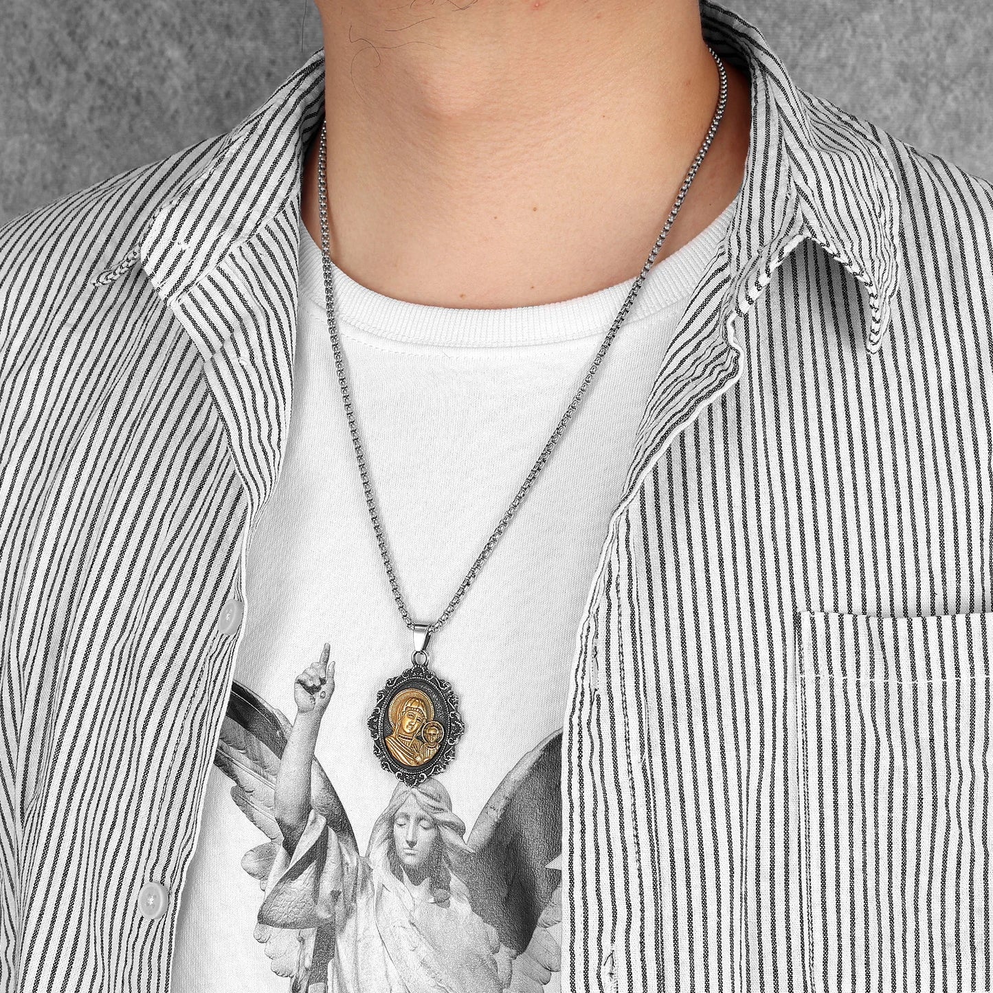 Virgin Mary Powerful Amulets Stainless Steel Men Necklaces Pendant Chain Punk Trendy For Women Fashion Jewelry Gifts Wholesale