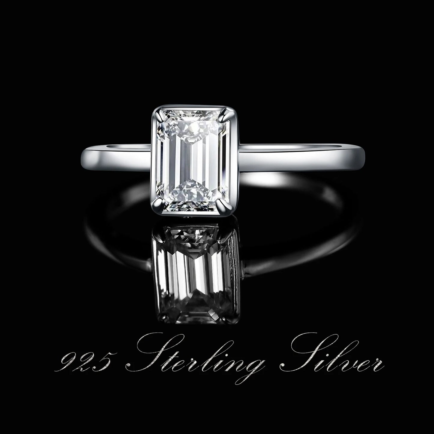 JewelryPalace Moissanite D Color 1ct Emerald Cut 925 Sterling Silver Solitaire Wedding Ring for Woman Yellow Rose Gold Plated