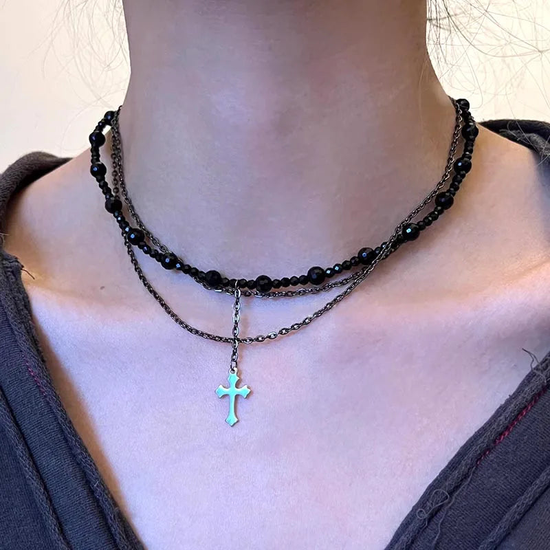 Vintage Pearl Bead Chain Christian Catholic Rosary Cross Rosary Pendant Necklace for Women Men Charm Religious Jewelry Gifts