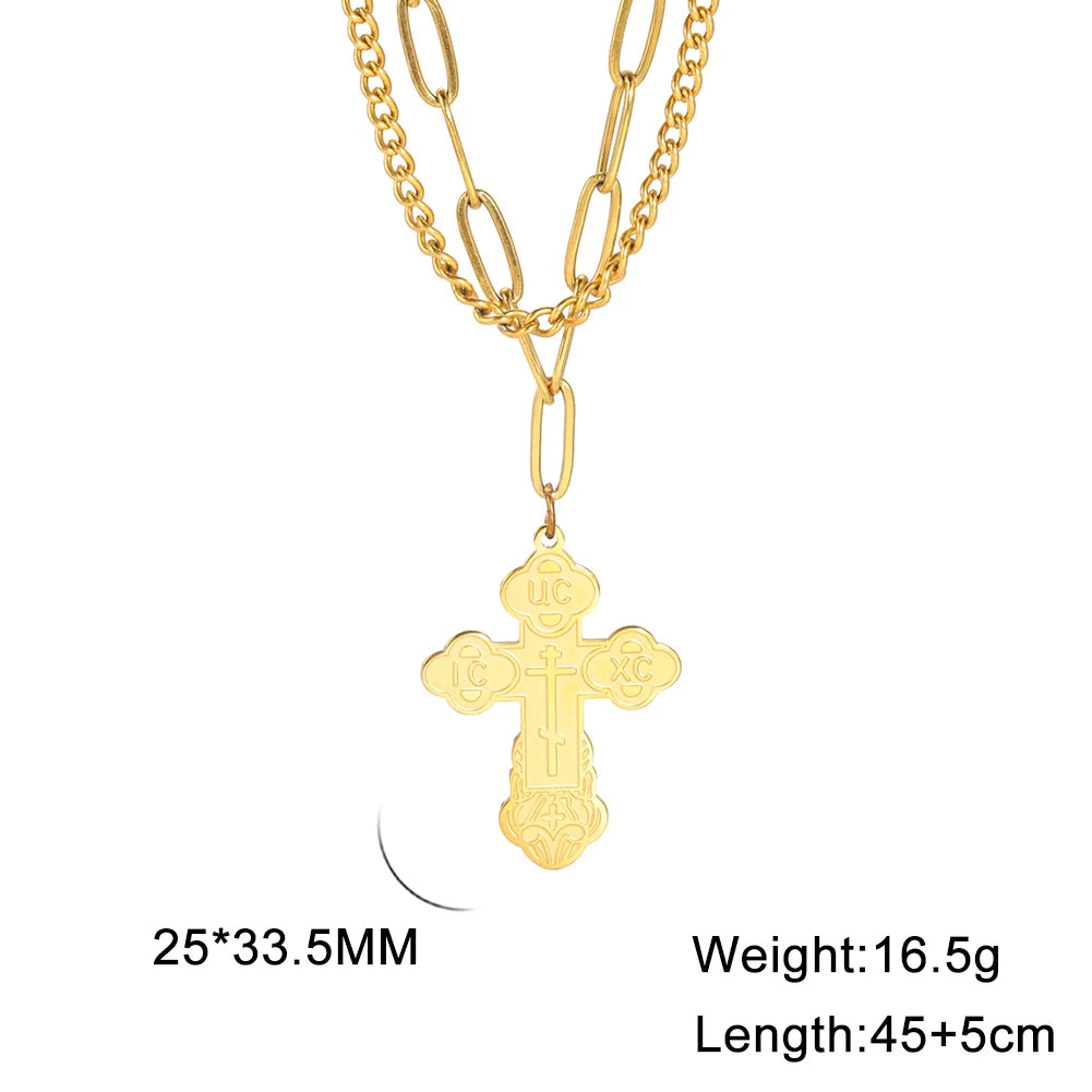 Dawapara Eastern Orthodox Serbian Cross Pendant Necklace Stainless Steel Jewelry Talisman Charm Necklaces