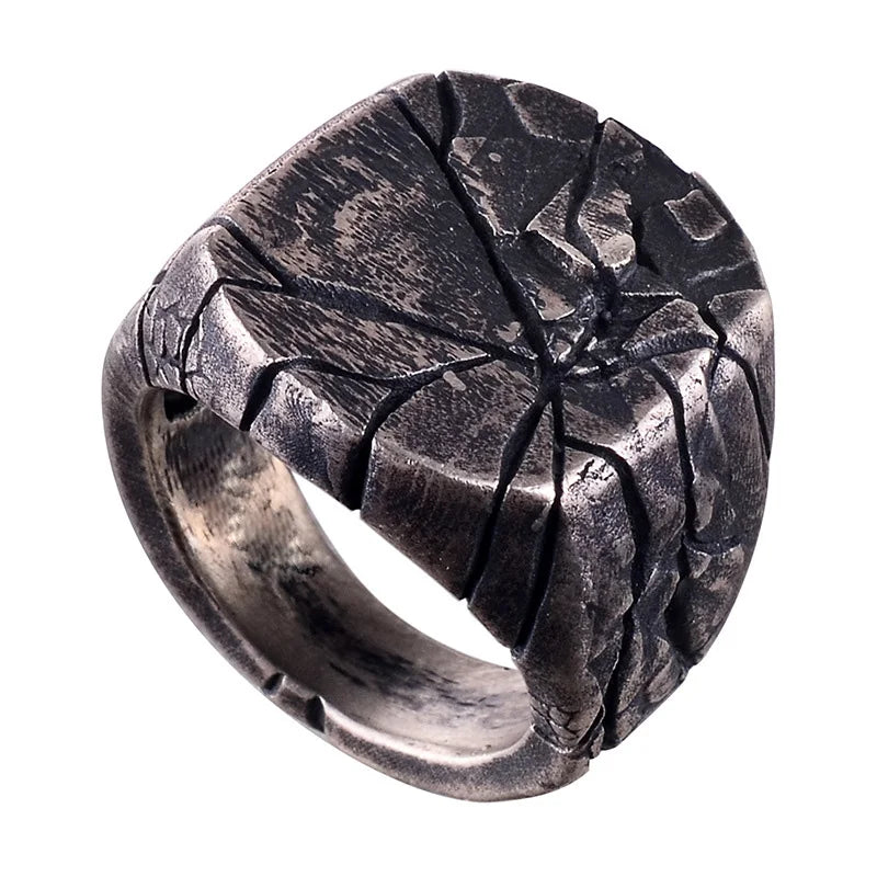 Retro Cracking Rock Large Ring For Men Silver Color Punk Gothic Ring Handmade Jewelry Biker Accessories Domineering Gift For Man