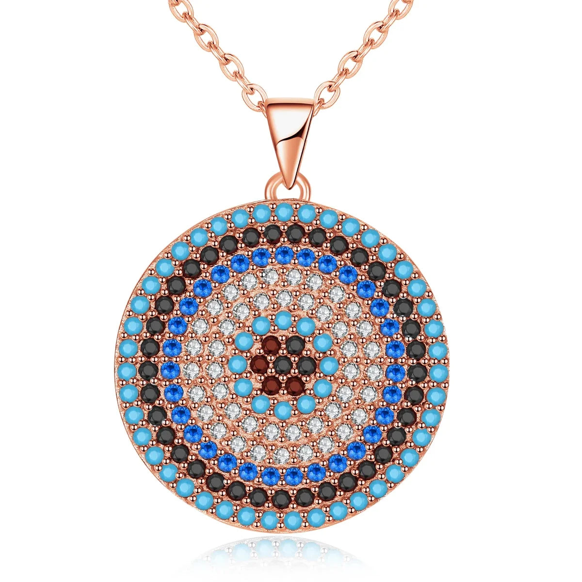 KALETINE 925 Sterling Silver Necklaces Turkish Big Blue Stone Evil Eye Round Pendant Women's Necklace Personalized Men Jewelry Rose Gold Color