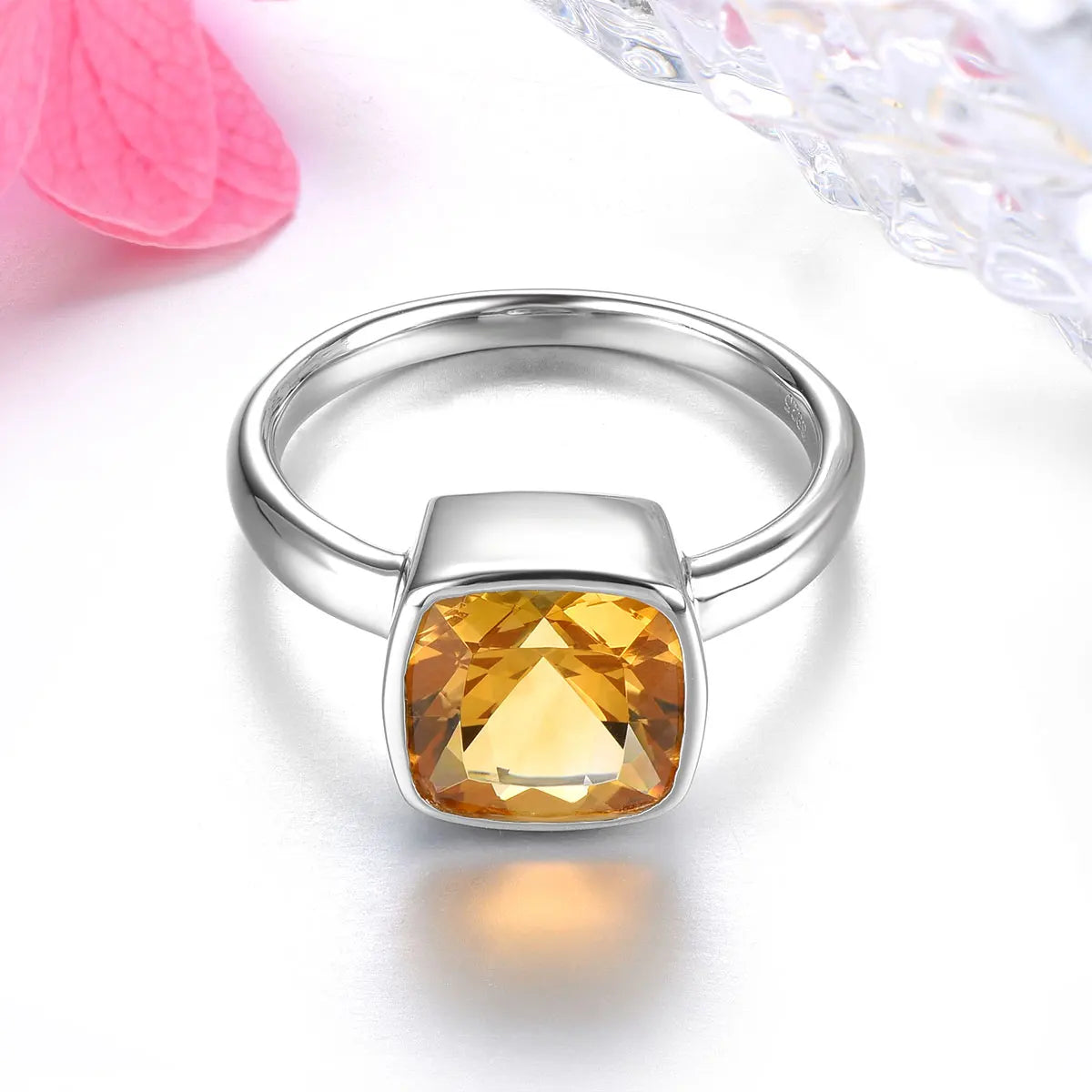 Natural Citrine Solid Silver Rings 1.9 Carats Genuine Gemstone Classic Romantic Style Women New Year Gift