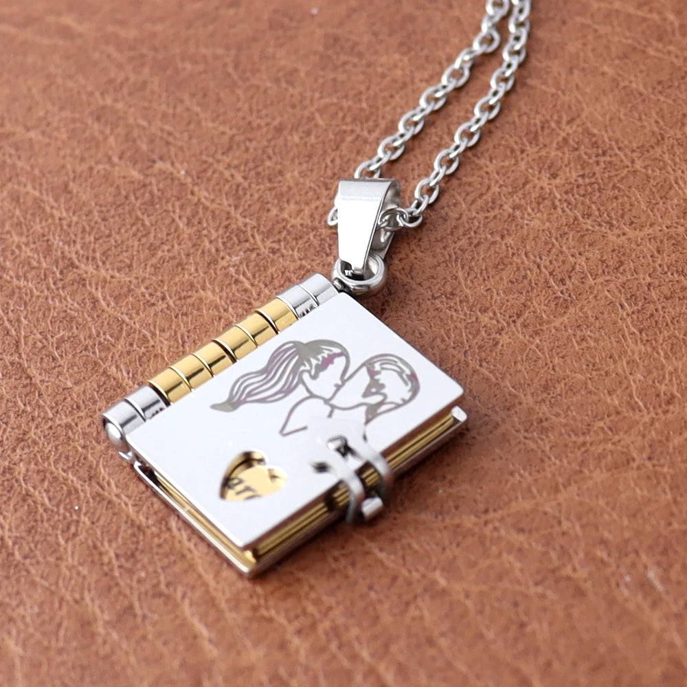Small size Fashion Romantic Love Book Heart Pendant Stainless Steel Tiny 18mm Love Book Heart Necklaces for Women Jewelry Gifts