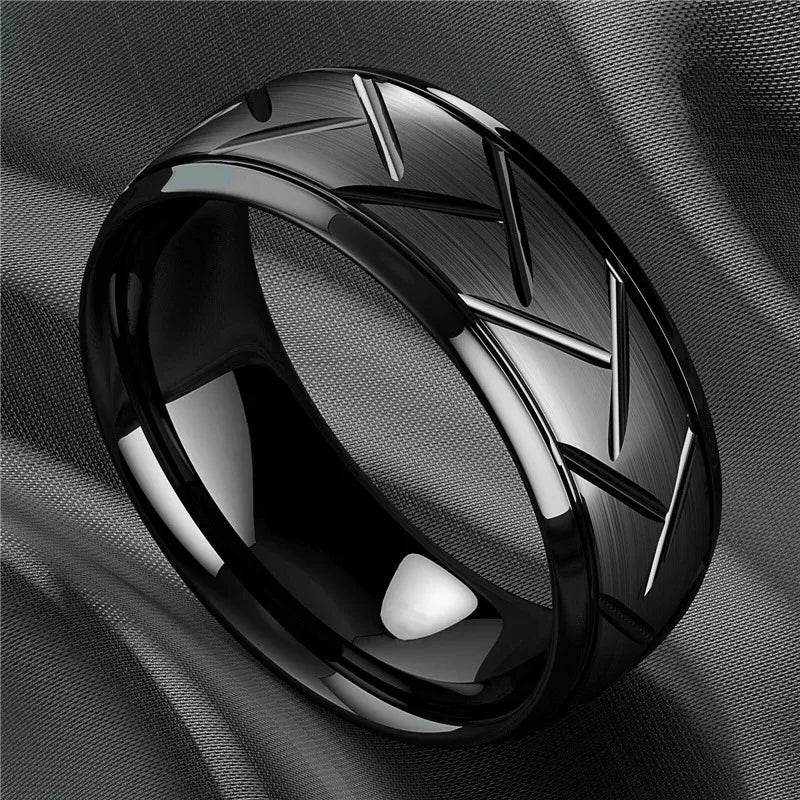 Fashion Black Stainless Steel Rings for Men With Guitar String Inlay Guitarist Ring For Musician Wedding Jewelry