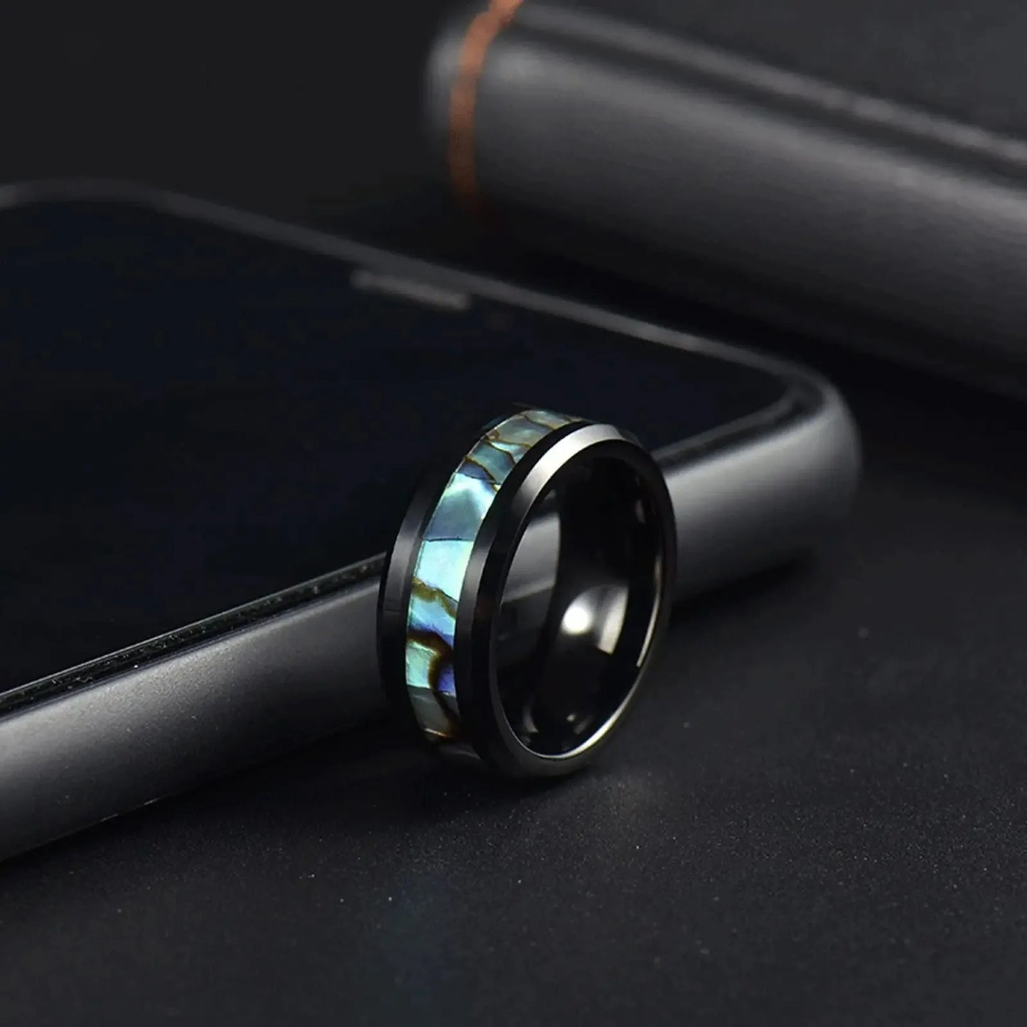 Fashion Purple Color Men Titanium Steel Rings Inlay Colorful Abalone Shell Stainless Steel Rings For Men Wedding Band Jewelry