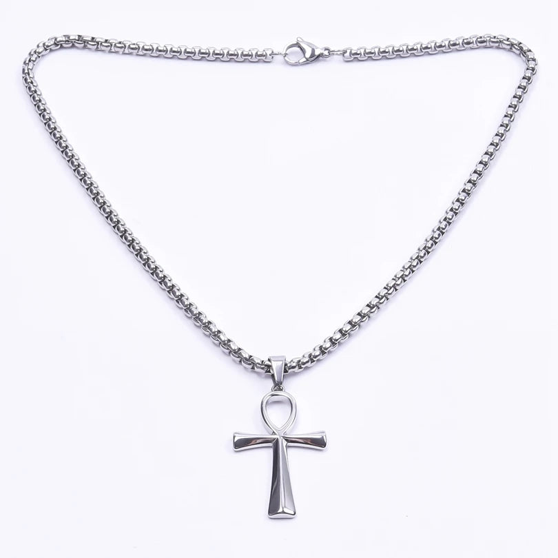 4mm Width Stainless Steel Jewelry Chain Necklaces For Women Men Accessories Ankh Cross Pendant Charm Necklace Statement Fashion