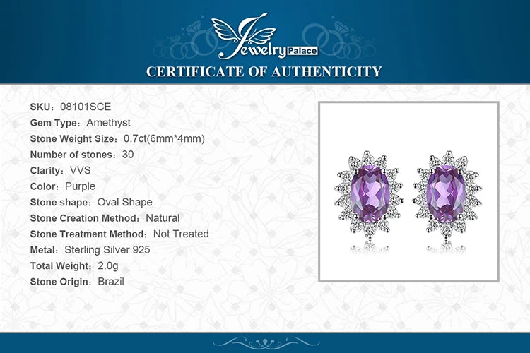 JewelryPalace Created Blue Sapphire Ruby 925 Sterling Silver Stud Earrings Natural Amethyst Garnet Peridot Topaz Princess Diana