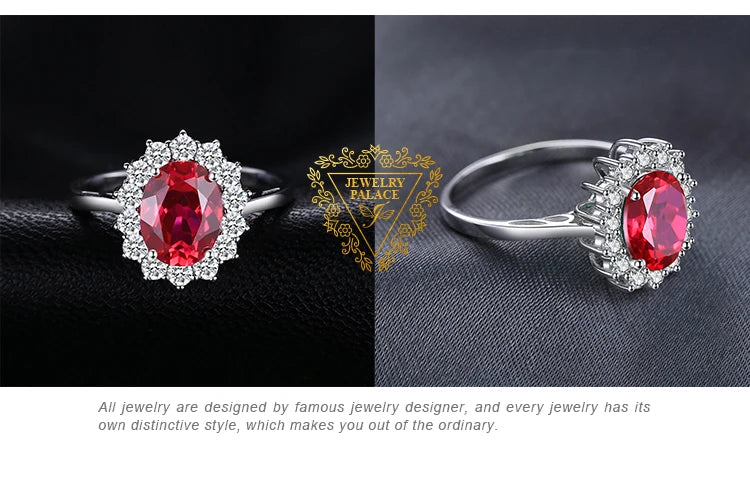 JewelryPalace Princess Diana Simulated Emerald Created Ruby 925 Sterling Silver Halo Ring for Women Yellow Gold Rose Gold Plated