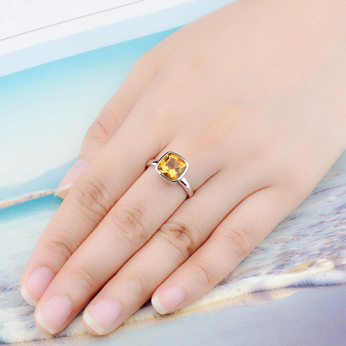 Natural Citrine Solid Silver Rings 1.9 Carats Genuine Gemstone Classic Romantic Style Women New Year Gift