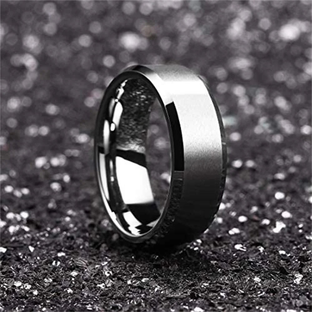 Simple 8mm Black Stainless Steel Rings For Men Women Matte Finish Beveled Edge Men Wedding Rings Party Jewelry Gifts Drop ship