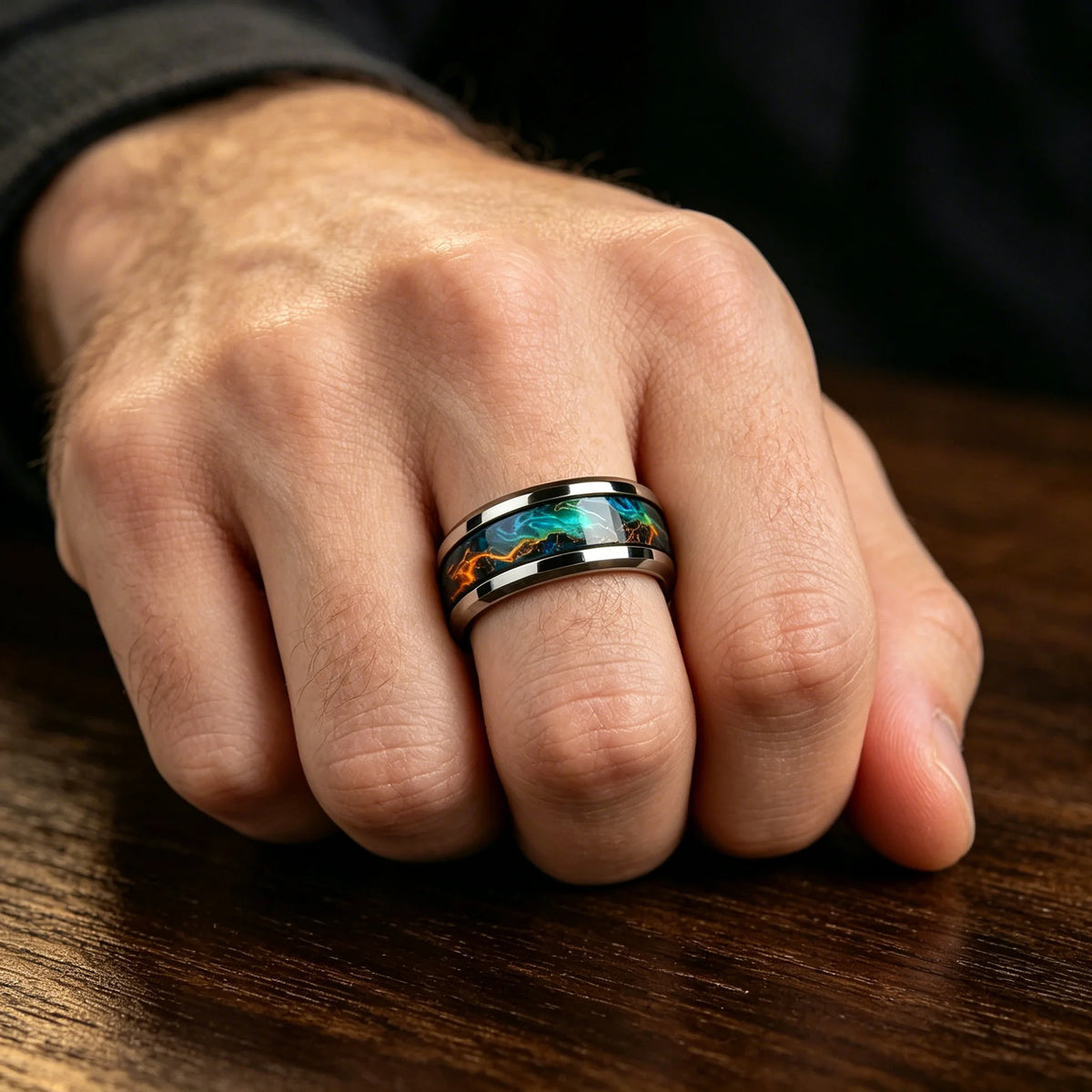 Fashion Men's Colorful Flame Aurora Stainless Steel Ring, High Polished Band, Cool Punk Biker Wedding Jewelry Drop Shipping