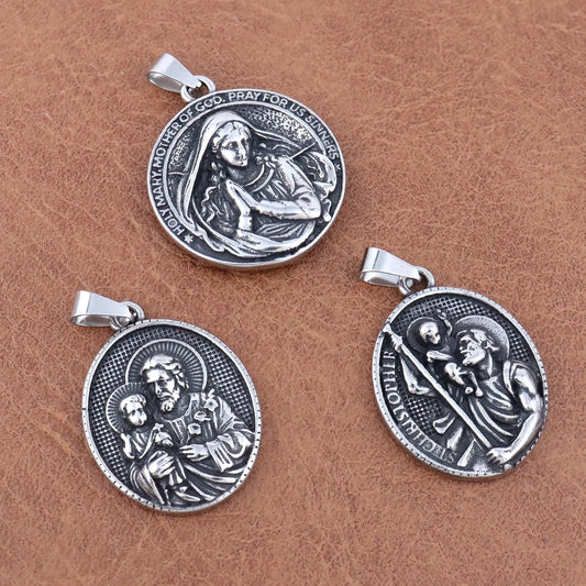 Fashion Virgin Mary Pendant Trendy Charm Stainless Steel Saint Christopher Pendant Vintage Thanksgiving Religious Jewelry Gifts