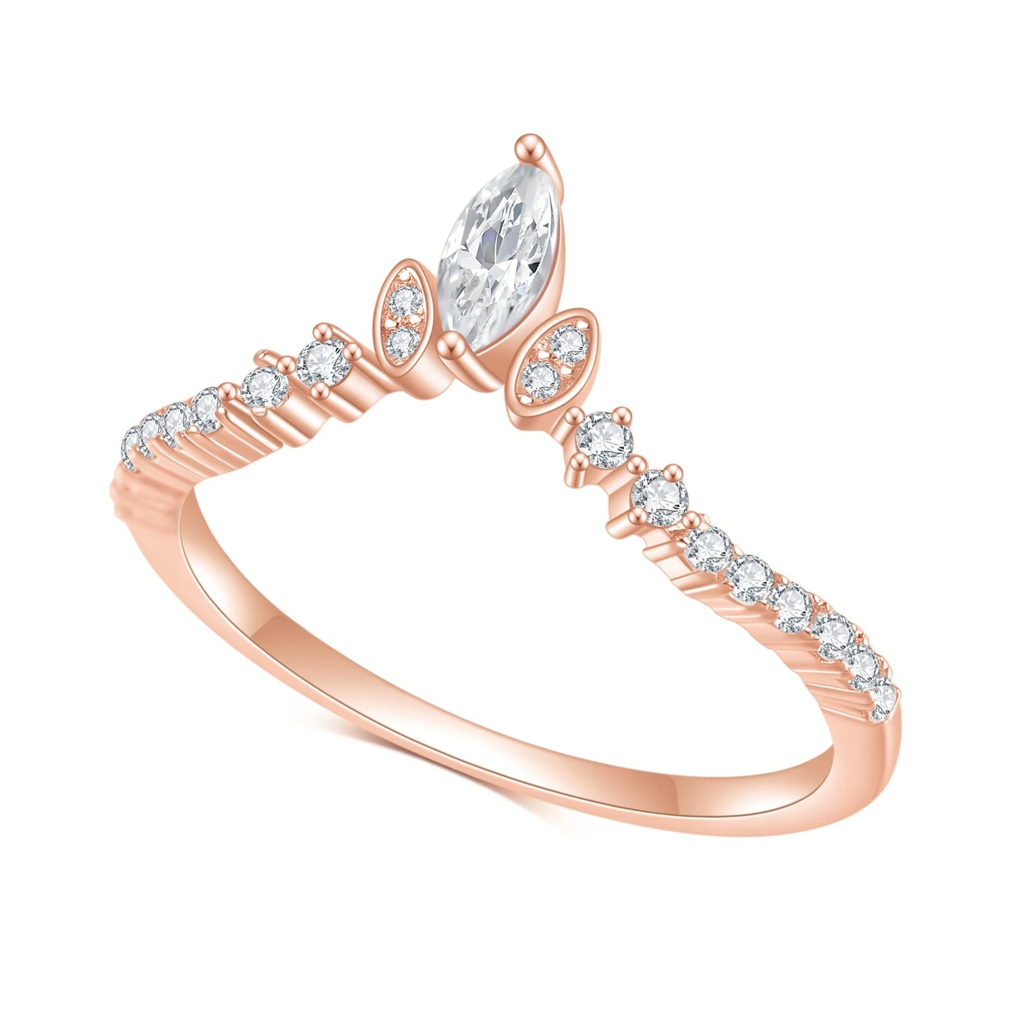 GEM'S BALLET 585 14K 10K 18K Gold 925 Silver Chevron Style Ring 0.316 DEW MARQUISE CUT Delicate Moissanite Wedding Band Rings 925 Sterling Silver Rose Gold