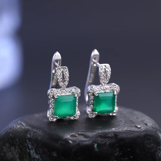 GEM'S BALLET Onyx Earrings 3.77Ct Natural Green Agate Gemstone Earrings 925 Sterling Silver Vintage Stud Earrings For Women