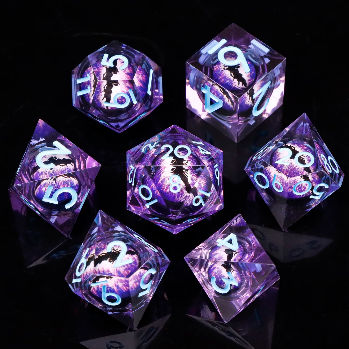 MUNDICE Dragon Eye Dice for RPG, Beholder Eye Dice for DnD, Dice Set for Dungeon and Dragon, Green&Purple Dice, D&D Dice DY13