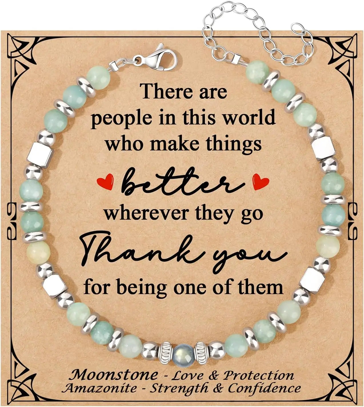 Mothers Day Bracelets gift,Birthday Valentines Gift Amazonite Colorful Imperial Jasper Stainless Steel Beads Bracelets,with card