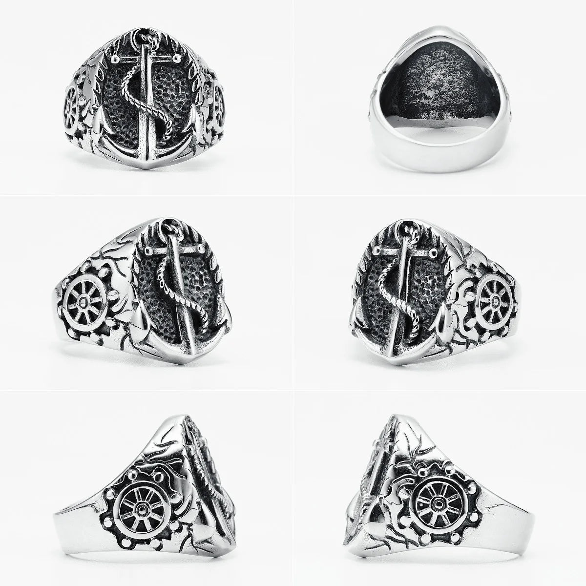 Retro Anchor Ring 316L Stainless Steel Men Rings Navigator Ocean Captain Rudder Rock for Biker Male Boyfriend Jewelry Best Gift