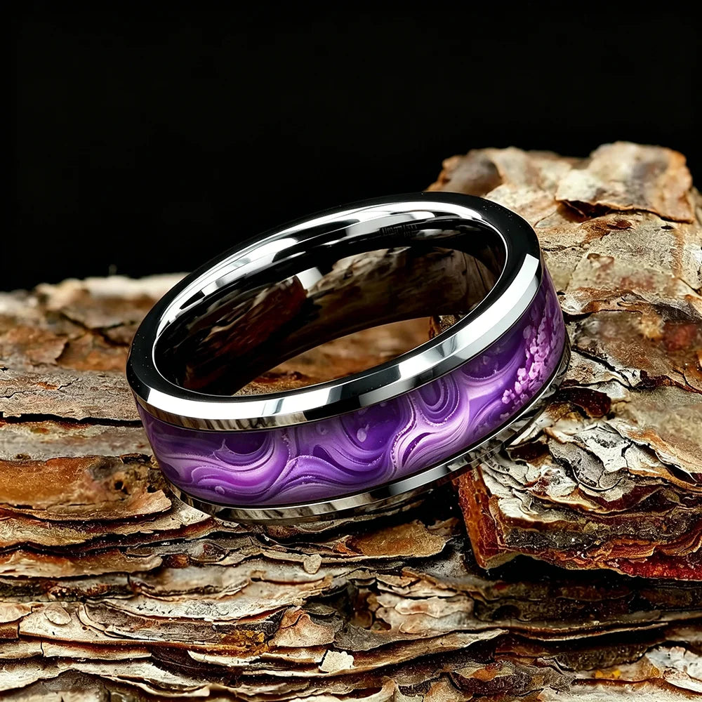 Fashion Men's Stainless Steel Rings Artificial Purple Agate Stone Inlay Jewelry Suitable for Daily Wear, Gift for Him Non-Fade