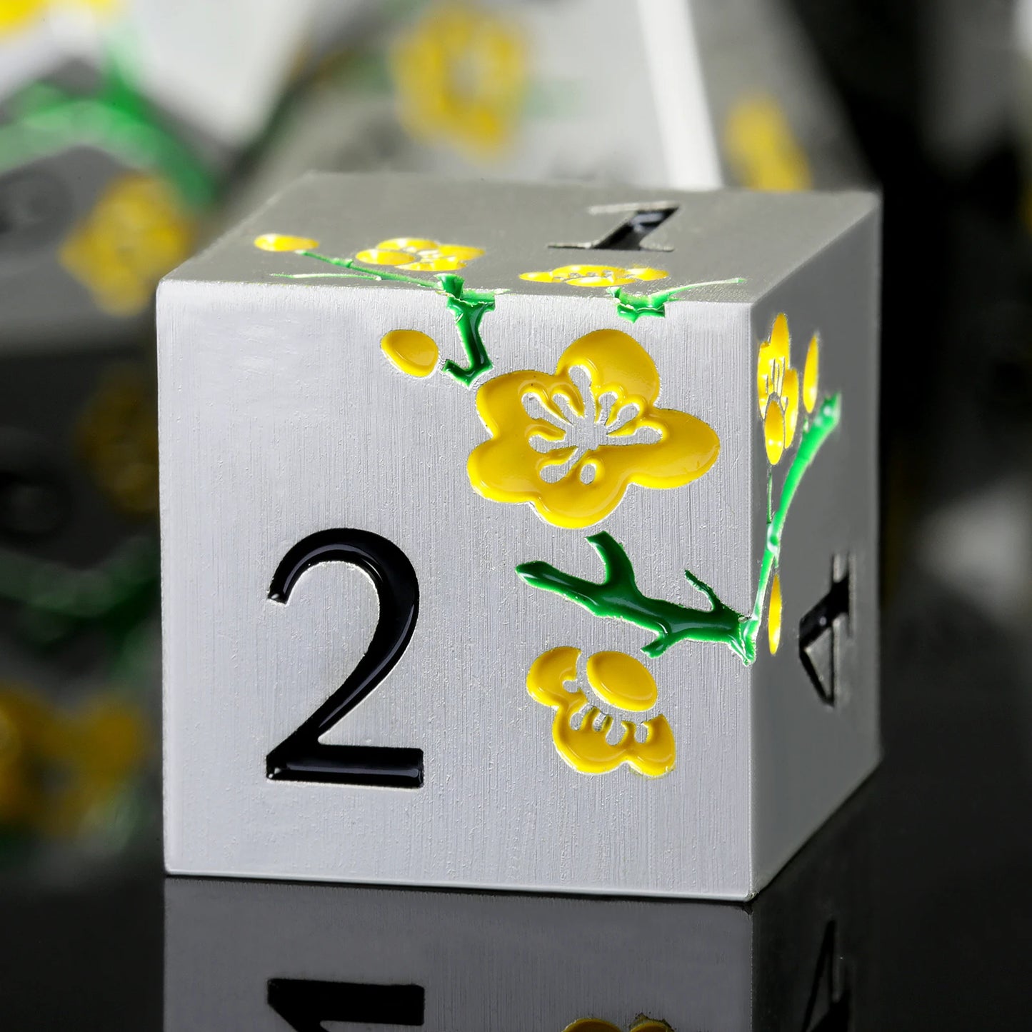 Metal Dice Set D&D, DNDND 7 PCS Flower Metallic DND Dice Set with Grogeous Gift Case for Dungeons and Dragon Tabletop Game White Yellow flower