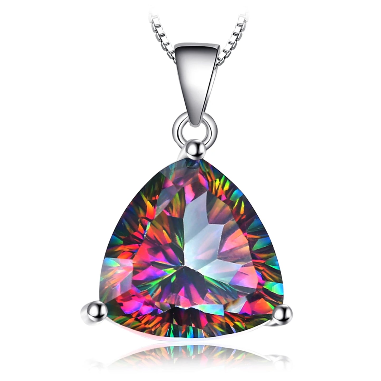 JewelryPalace Natual Multiple Cut Rainbow Fire Mystic Quartz Solid 925 Sterling Silver Pendant Necklace for Women No Chain