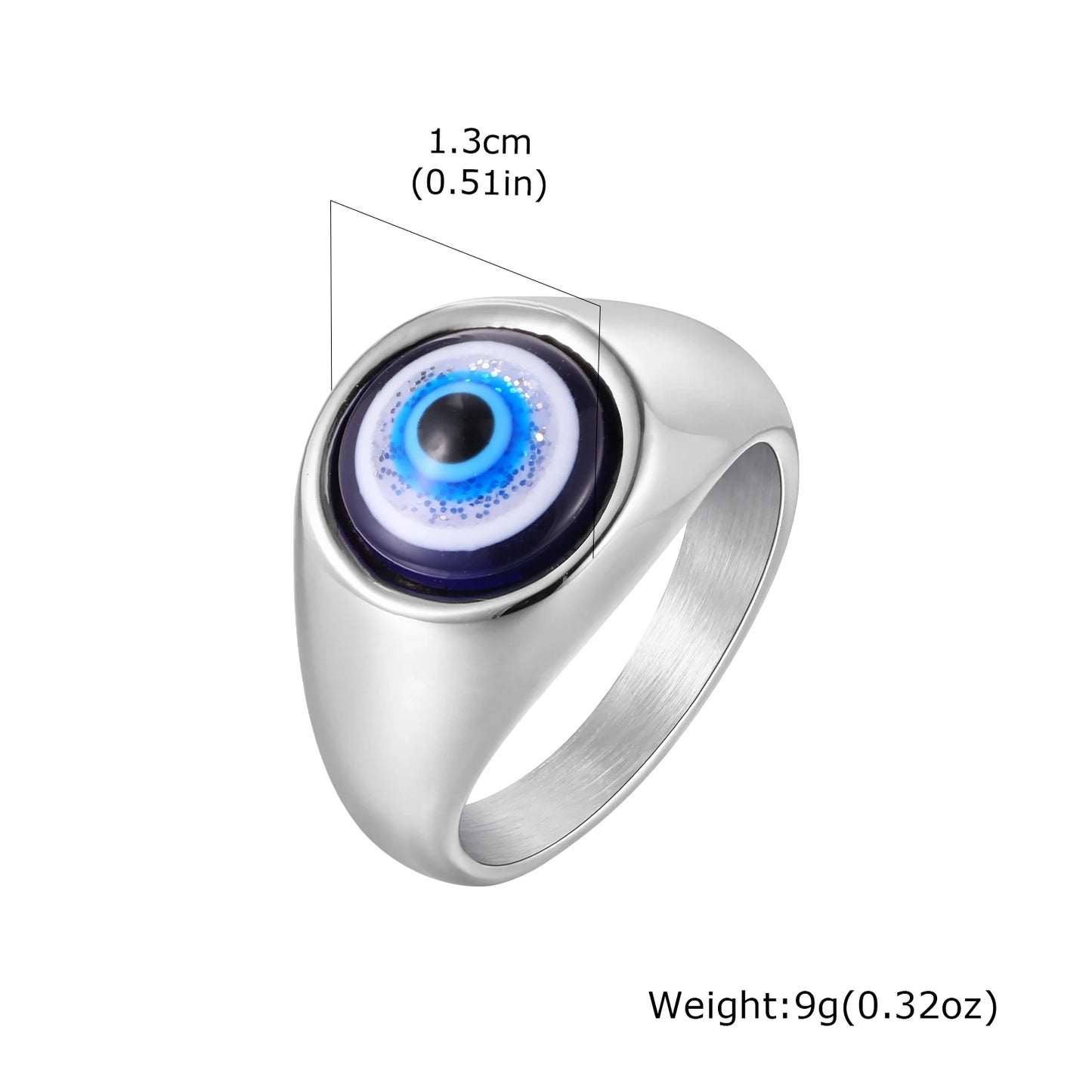 Hip Hop Evil Eye Ring for Men,Stainless Steel Blue Devil's Eye Signet Ring,Punk Eyeball Jewelry Gift
