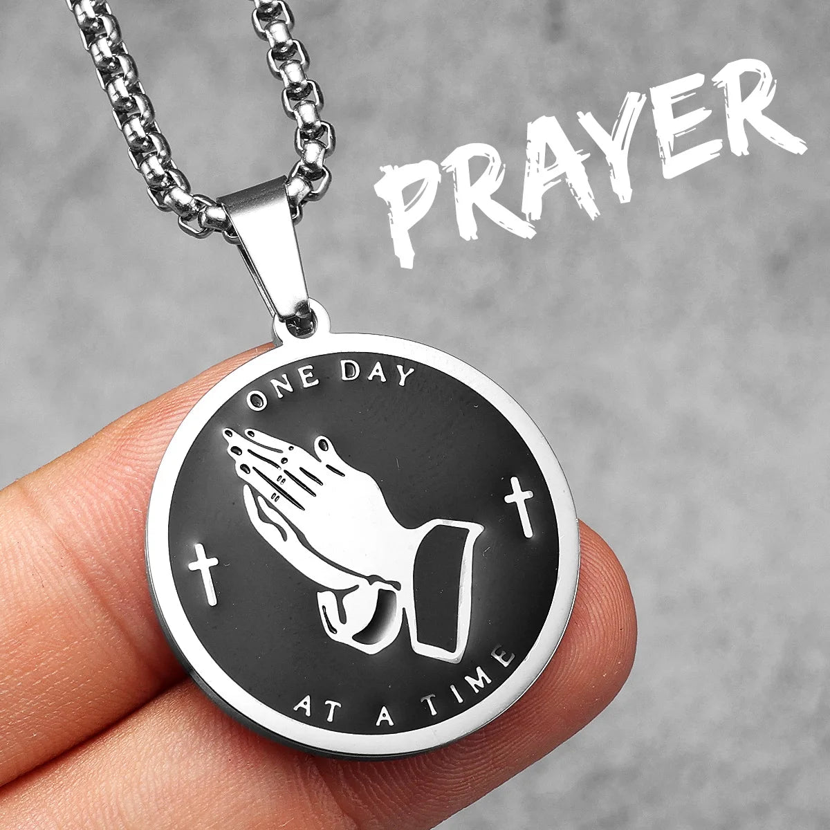 Paryer Hands Stainless Steel Men Necklaces Pendant Chain Cross Amulet Vintage New In For Women Fashion Jewelry Gifts Wholesale
