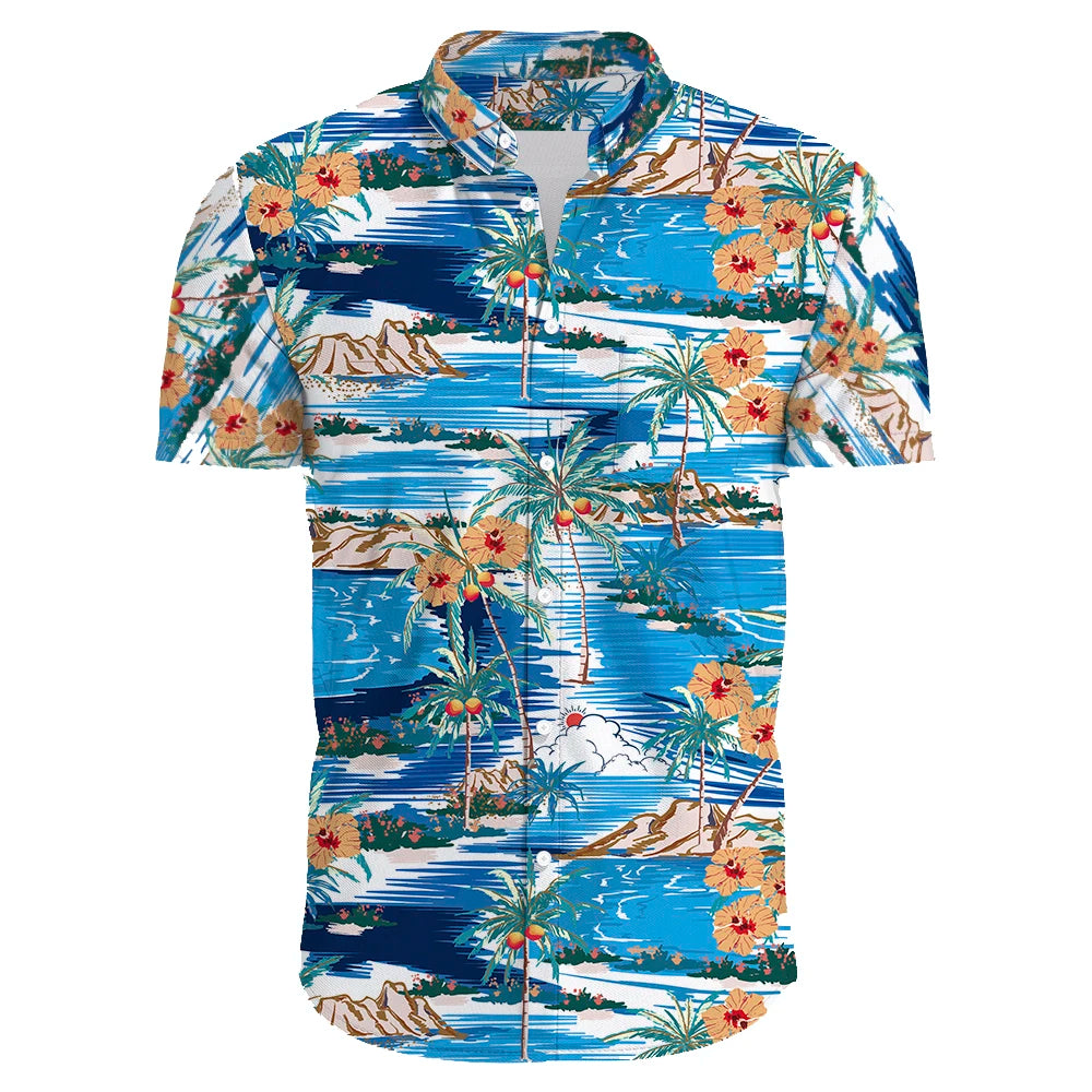 2024 Summer Men's Casual Floral Print Short Sleeve Top Hawaiian Shirt For Mens Clothes Daily New High Quality Lapel Oversized CS2024XQ1231