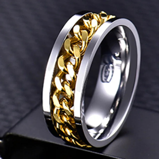 Cool Stainless Steel Rotatable Men Ring High Quality Spinner Chain Punk Women Jewelry for Party Gift Multicolour