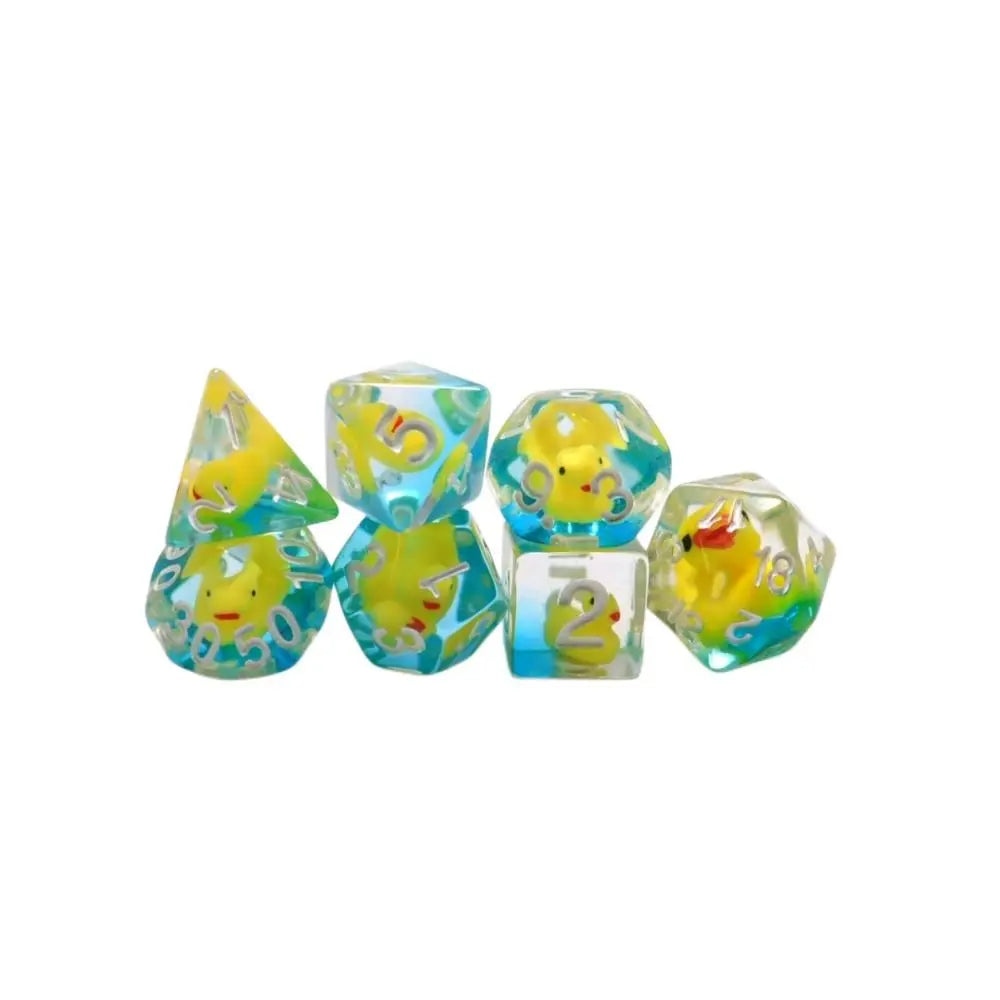 7Pcs/set Multi-Faceted Digital Dice Set Filled with Ducks Animal Acrylic Table Game Opaque Polyhedral Dice for DND Dice Tabletop