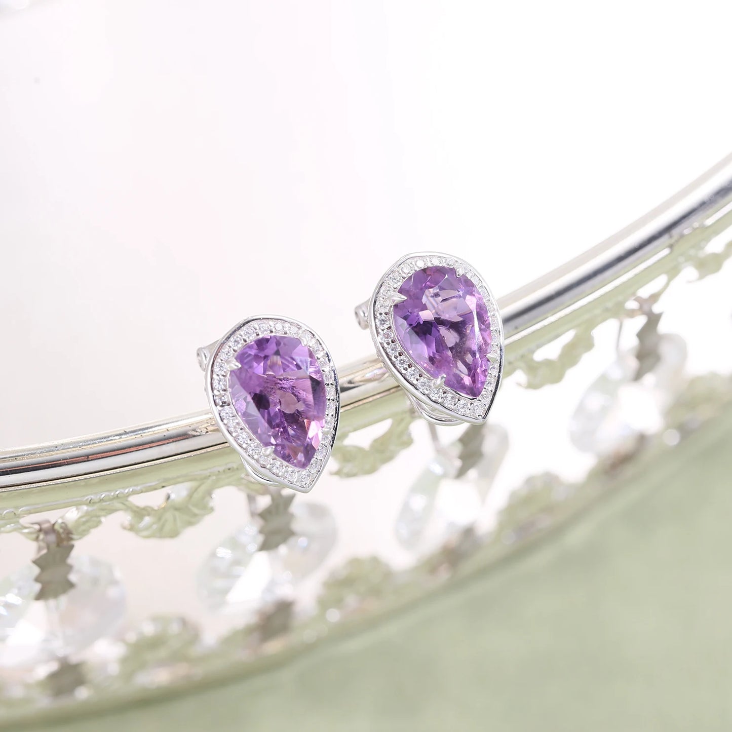 GEM'S BALLET Tiger Element Earrings Pear Shape 8x12mm Lab Blue Sapphire Stud Earrings in 925 Sterling Silver Gift For Her