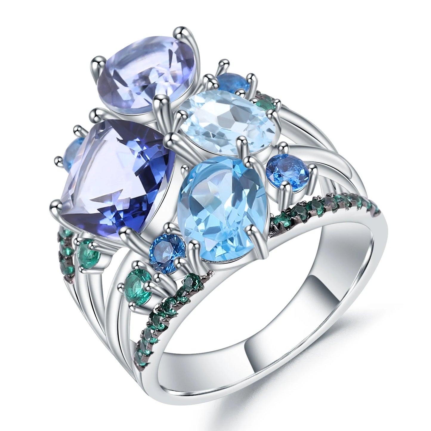GEM'S BALLET Natural Mystic Quartz Topaz Gemstone Ring 925 Sterling Silver Statement Rings for Women Wedding Bijoux 925 Sterling Silver MIX 1