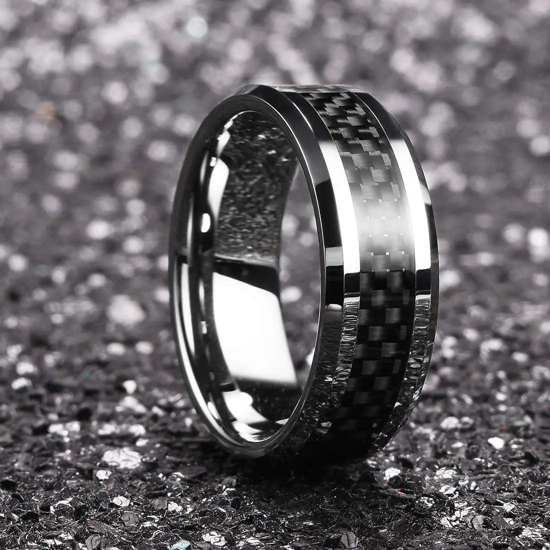 Fashion 8mm Men's Stainless Steel Ring Inlay Black Carbon Fiber Ring Wedding Engagement Jewelry Anniversary Gifts Drop Shipping