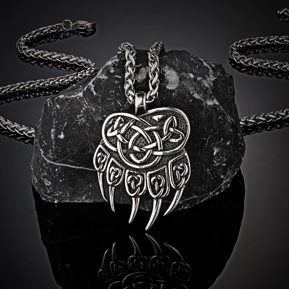 Never Fade Viking Celtic Wolf Claw Necklace Men Norse Rune Bear Claw Self-defense Amulet Genuine Leather Stainless Steel Jewelry