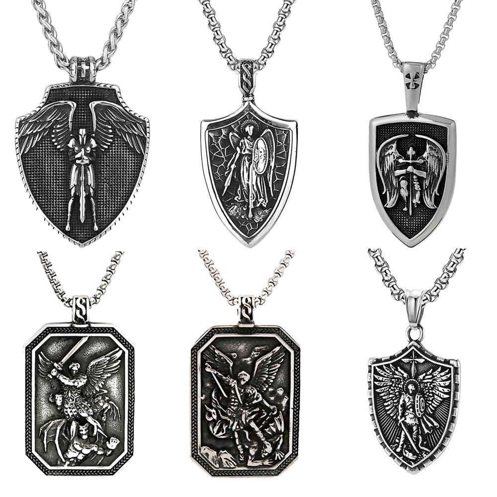 Stainless Steel St Michael Series Necklace Pendant for Men Women - Catholic Patron Saint Medal, Sacred Amulet Protection Gift