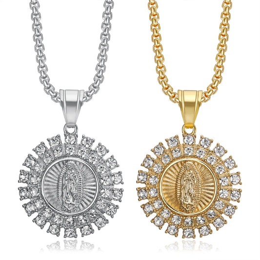 Designer Gold Plated Virgin Mary Chain For Women Men Fashion Stainless Steel Diamond Zircon Charms Necklace