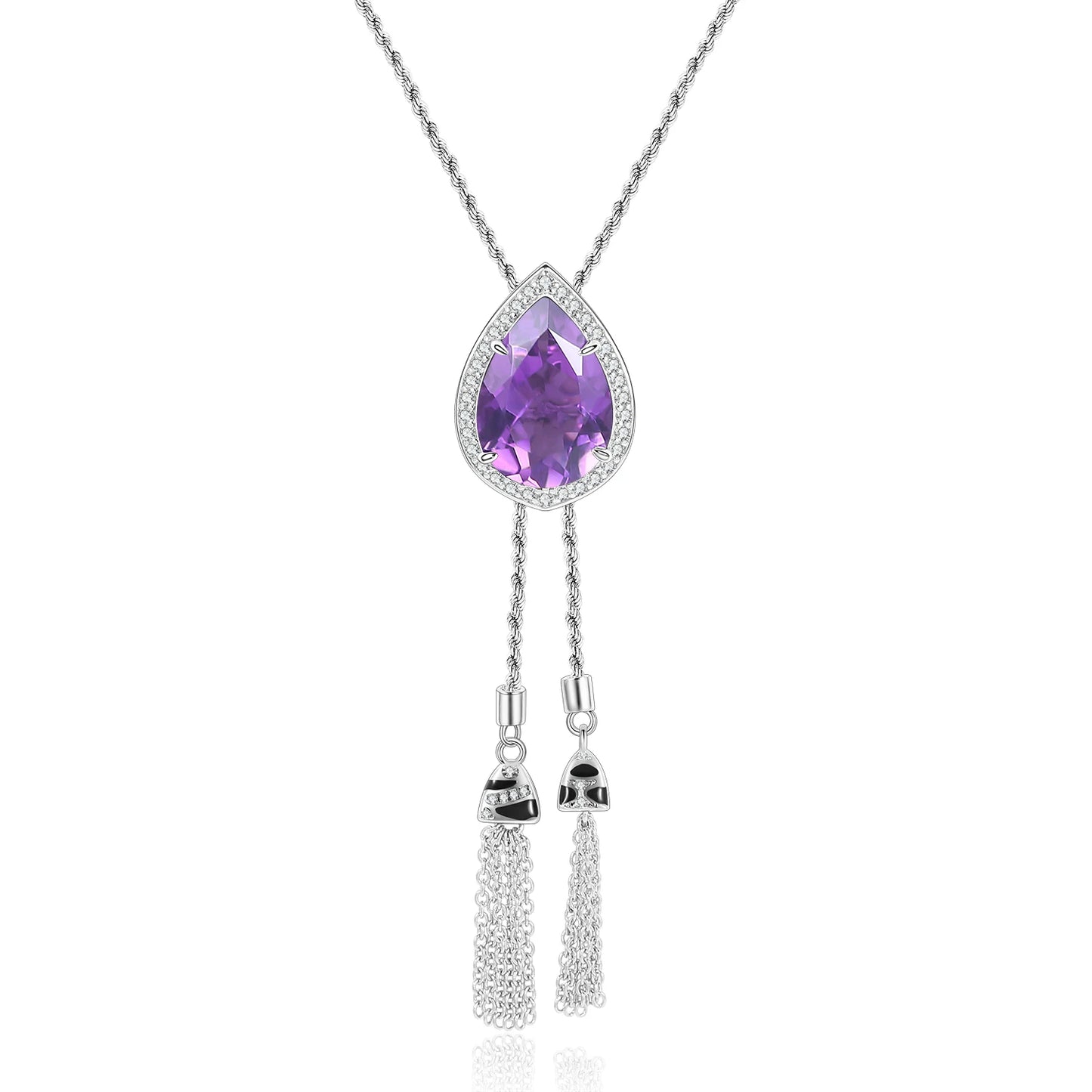 GEM'S BALLET Tiger Element Necklace Pear 13x18mm Lab Blue Sapphire Bolo Tassel Necklace in 925 Sterling Silver Gift For Her Amethyst 925 Sterling Silver CHINA