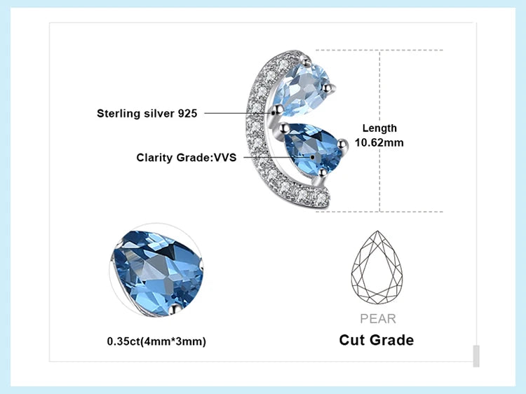 JewelryPalace Pear Natural Sky London Blue Topaz 925 Sterling Silver Stud Earrings for Woman Statement Fashion Gemstone Jewelry