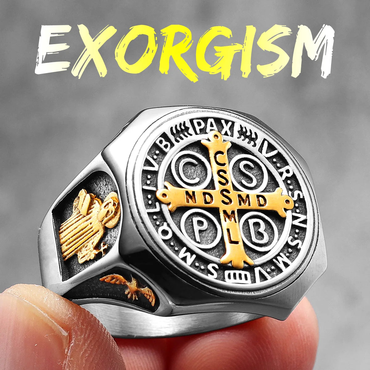 Catholic Saint Benedict Exorcism Amulet  Men Rings Stainless Steel Women Jewelry Vintage Punk Fashion Accessories Gift Wholesale