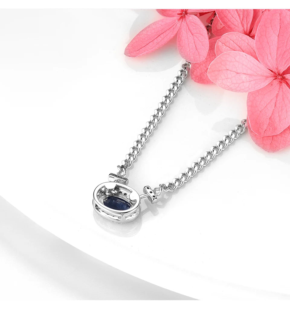Natural Blue Sapphire Silver Necklace 0.8 Carats Genuine Precious Gemstone S925 Exquisite Romantic Fine Jewelrys Birthday Gifts