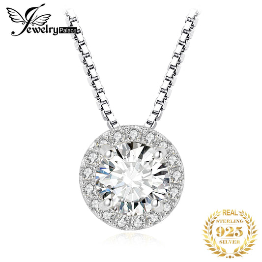 JewelryPalace Round Halo 925 Sterling Silver Cubic Zirconia Pendant Necklace for Women Fashiong Birthday Gift Fine No Chain