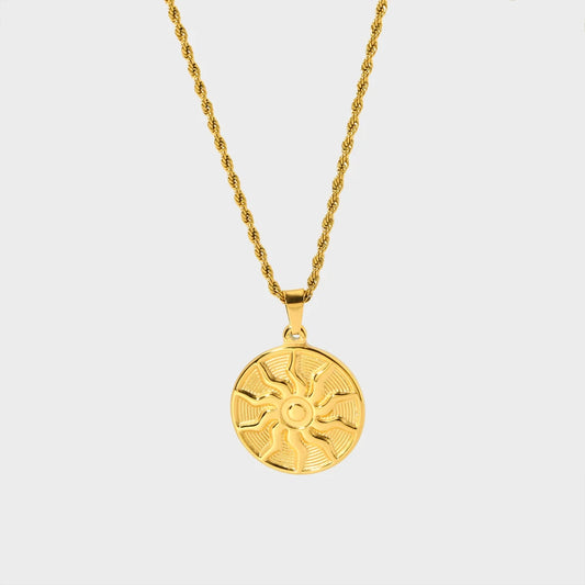 Waterproof Stainless Steel 18k Gold Plated Sunflower Big Round Pendant Necklace Apollo Amulet Pendant Necklace for Women Men